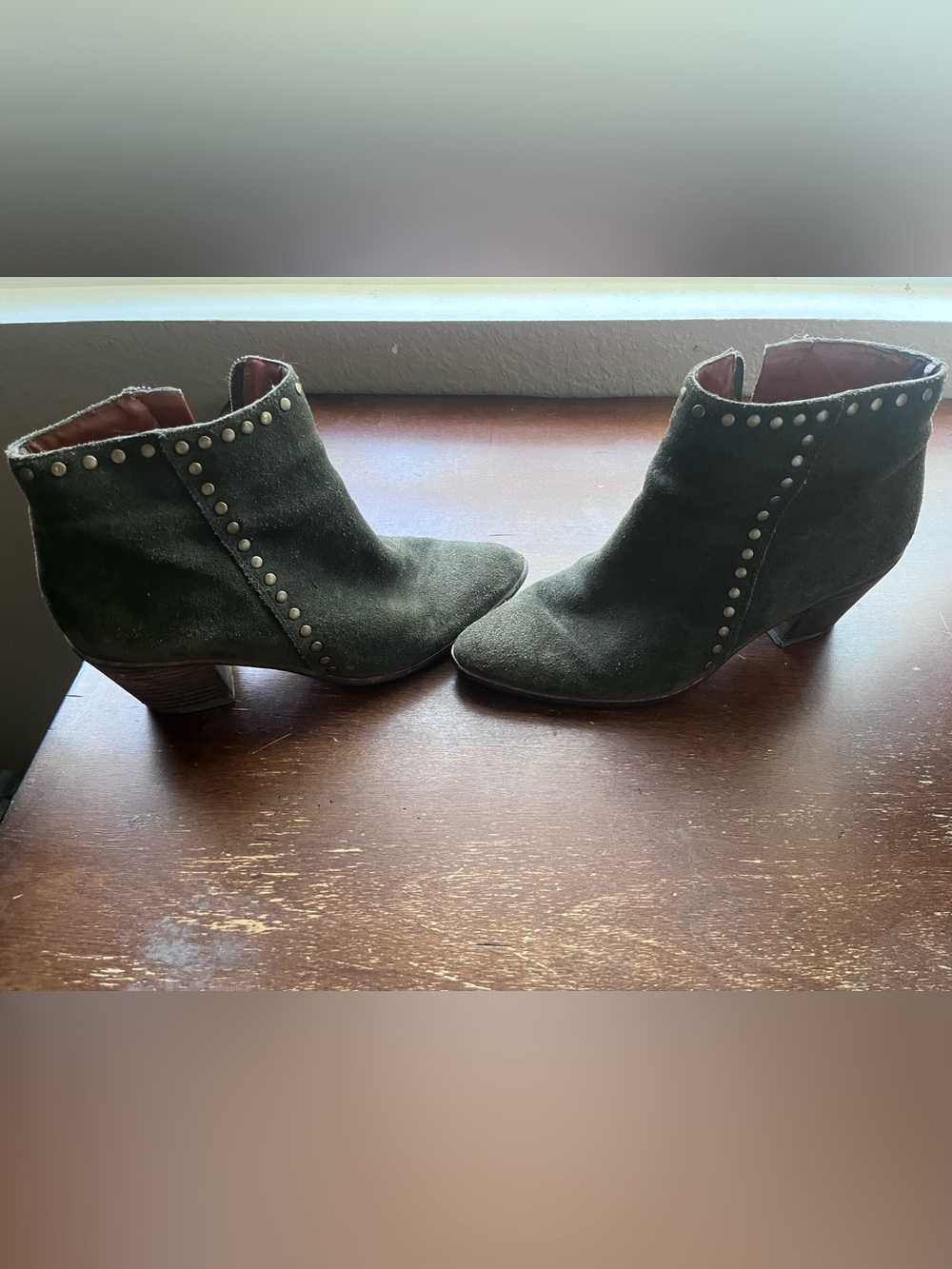 Lucky Brand Olive Suede Studded Ankle Booties